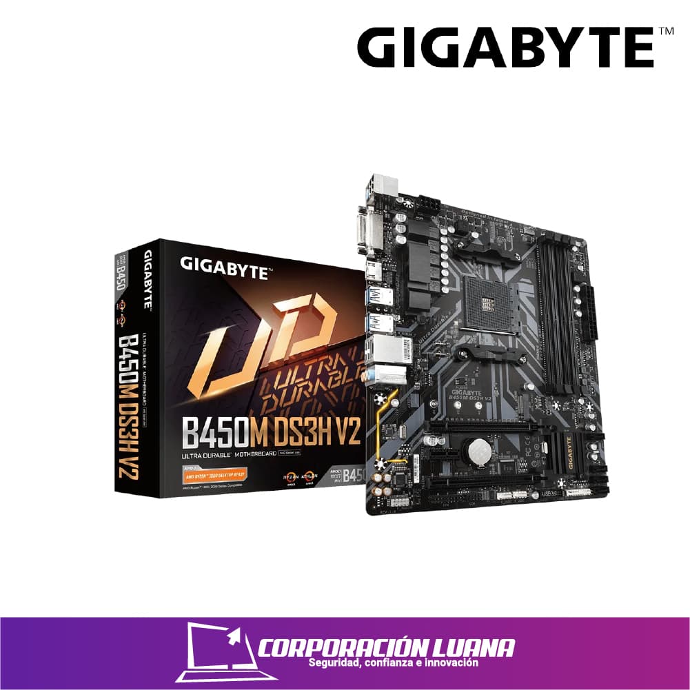 Foto del producto MOTHERBOARD GIGABYTE B450M DS3H V2 ( B450M-DS3H ) AM4 | DDR4 | USB 3.1 | SATA 6.0