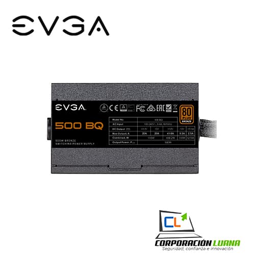 Imagen de FUENTE DE PODER EVGA 500 BQ ( 110-BQ-0500-K1 ) 500W | 80 PLUS  BRONZE | SEMI-MODULAR