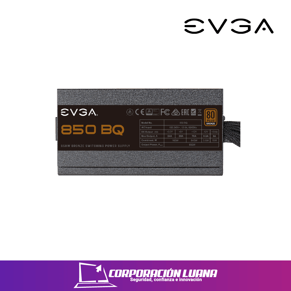 FUENTE DE PODER EVGA 850 BQ ( 110-BQ-0850-V1 ) 850W | 80 PLUS BRONZE | SEMI-MODULAR
