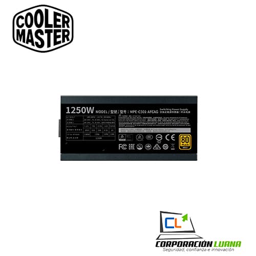 Imagen de FUENTE DE PODER COOLER MASTER MWE 1250W GOLD V2 ( MPE-C501-AFCAG-U2 ) FULL MODULAR
