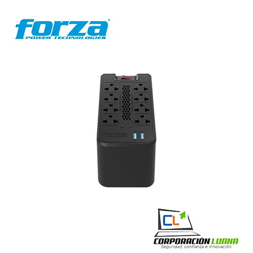 Foto del producto ESTABILIZADOR FORZA 8 TOMAS ( FVR-1222 USB ) 1200VA - 600W | NEGRO