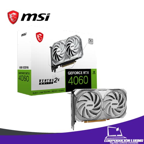 Foto del producto TARJETA DE VIDEO MSI GEFORCE RTX 4060 VENTUS 2X WHITE DE 8GB GDDR6 / 128-BITS / 3X DP, 1X HDMI