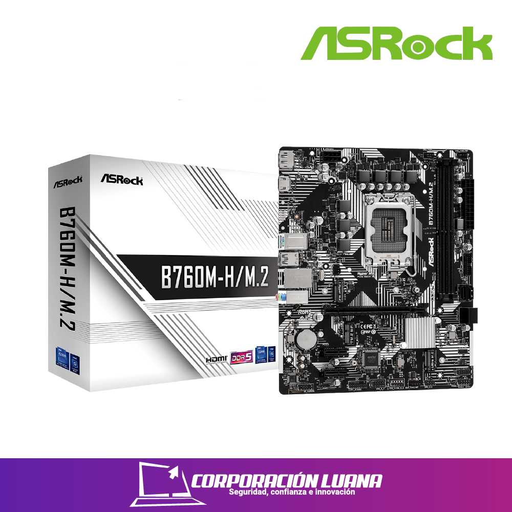 Foto del producto MOTHERBOARD ASROCK B760M-H/M.2 ( 90-MXBM40-A0UAYZ ) DDR5 | LGA1700