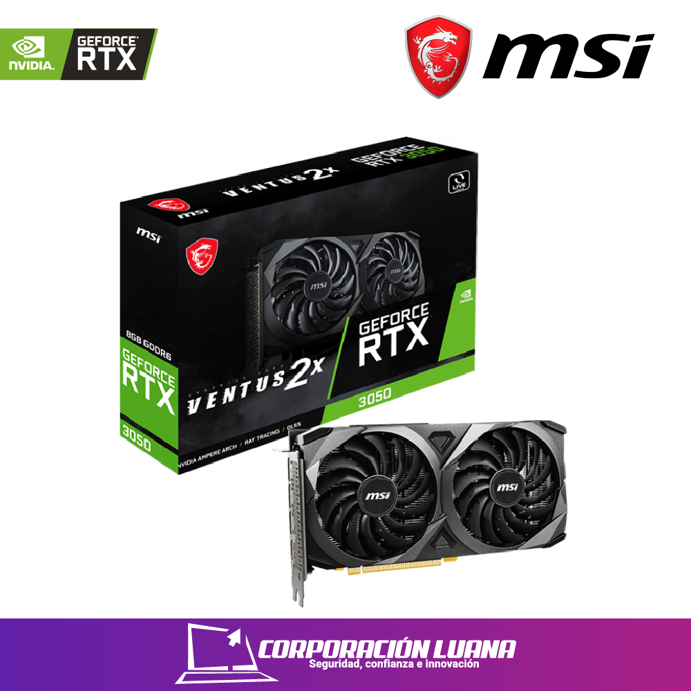 Foto del producto TARJETA DE VIDEO MSI RTX 3050 VENTUS ( RTX-3050-VENTUSX2-XS ) 8GB | 2X FAN | GDDR6