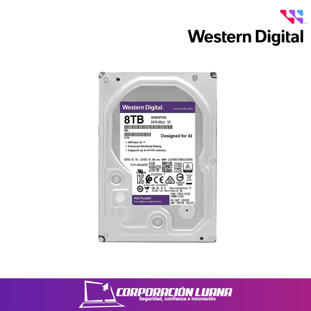 Foto del producto DISCO DURO WESTERN DIGITAL PURPURA 8TB ( WD85PURZ ) 3.5