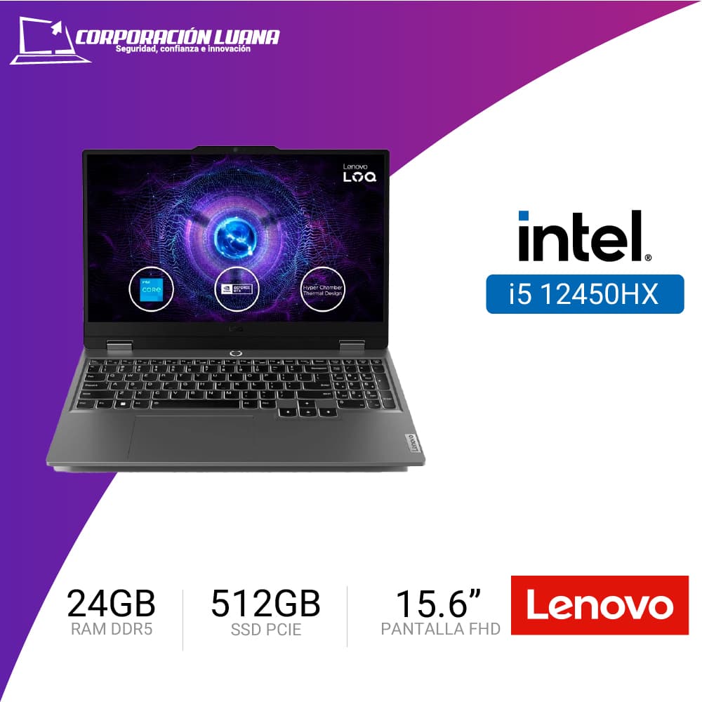 Foto del producto LAPTOP LENOVO LOQ 15IAX9 15.6" FHD IPS, CORE I5-12450HX HASTA 4.4GHZ, 24GB DDR5-4800MHZ 512GB SSD M.2 4.0X4 NVME RTX 3050 (6GB GDDR6) /144HZ/G-SYNC