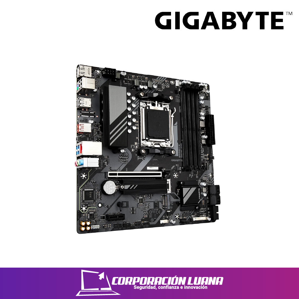 Imagen de MOTHERBOARD GIGABYTE B650M K AM5  DDR5 PROCESADORES AMD RYZEN 9 / 8/7 / 5  4 RANURAS DDR5, LAN, SN/VD/NW, FORMATO MICRO-ATX ( B650M K )