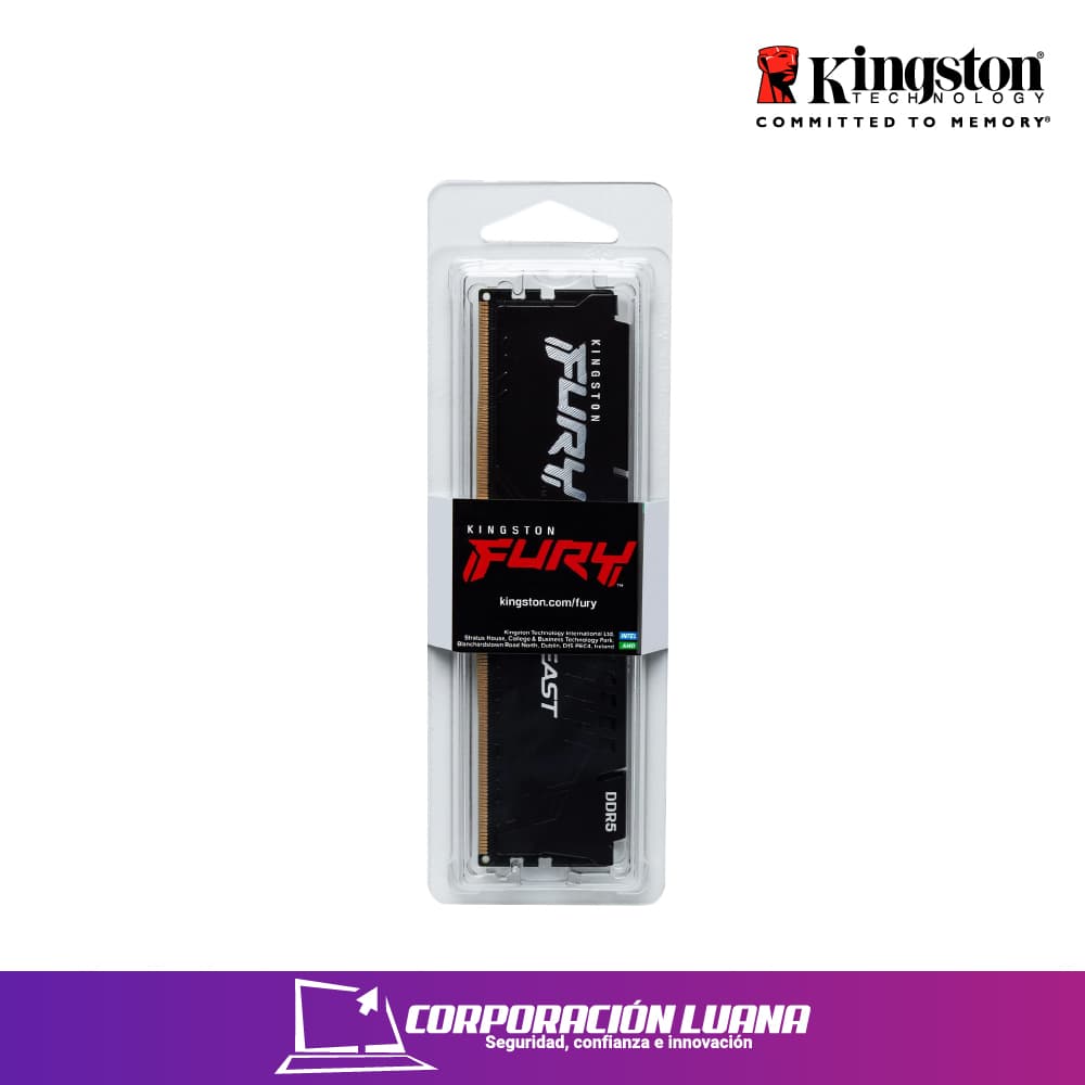 Imagen de MEMORIA RAM  KINGSTON FURY BEAST BLACK, 32GB DDR5-5200 MHZ, PC5-41600, CL40, 1.25V. ( KF552C40BB-32 )