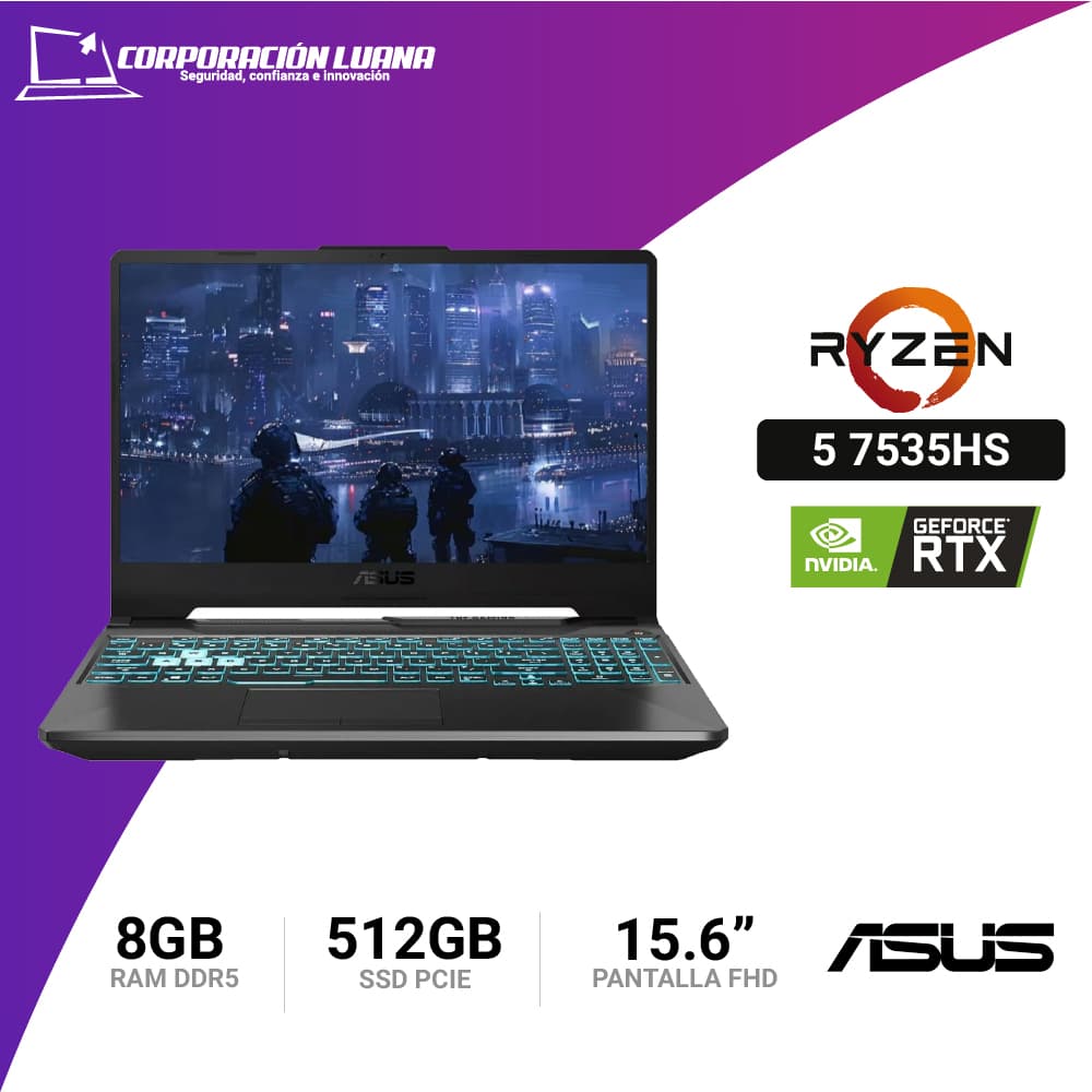 LAPTOP ASUS TUF GAMING RYZEN 5 7535HS A15 ( FA506N-HN005W ) RAM 8GB DDR5 | SSD 512GB | RTX 2050 4GB | 15.6" FHD | WINDOWS 11 | COLOR GRAFITO