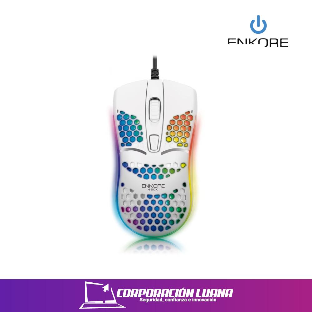 MOUSE GAMER ENKORE GEOX ( EKM 121 ) 1600 DPI | ULTRA LIGERO | BLANCO | LED RGB