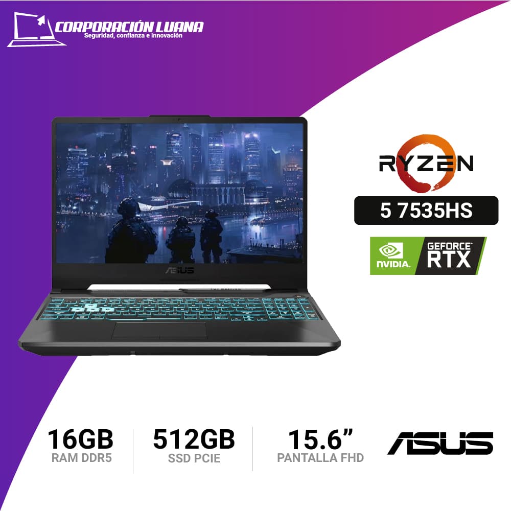 Imagen de LAPTOP ASUS TUF GAMING A15 RYZEN 5 7535HS ( FA506NC-HN016 ) RAM 16GB DDR5 | SSD 512GB | RTX 3050 4GB | 15.6" FHD 144HZ | GRAFITO NEGRO | WIN 11 HOME