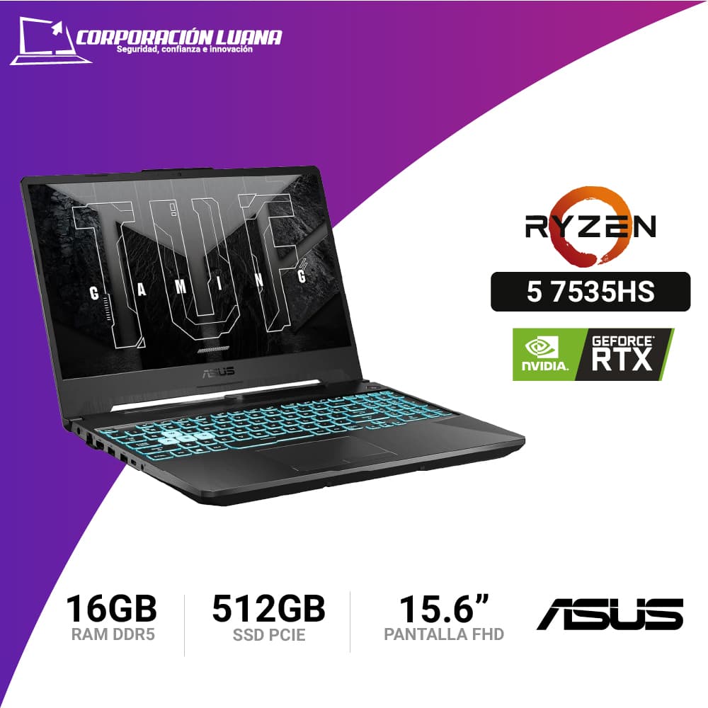 Imagen de LAPTOP ASUS TUF GAMING A15 RYZEN 5 7535HS ( FA506NC-HN016 ) RAM 16GB DDR5 | SSD 512GB | RTX 3050 4GB | 15.6" FHD 144HZ | GRAFITO NEGRO | WIN 11 HOME