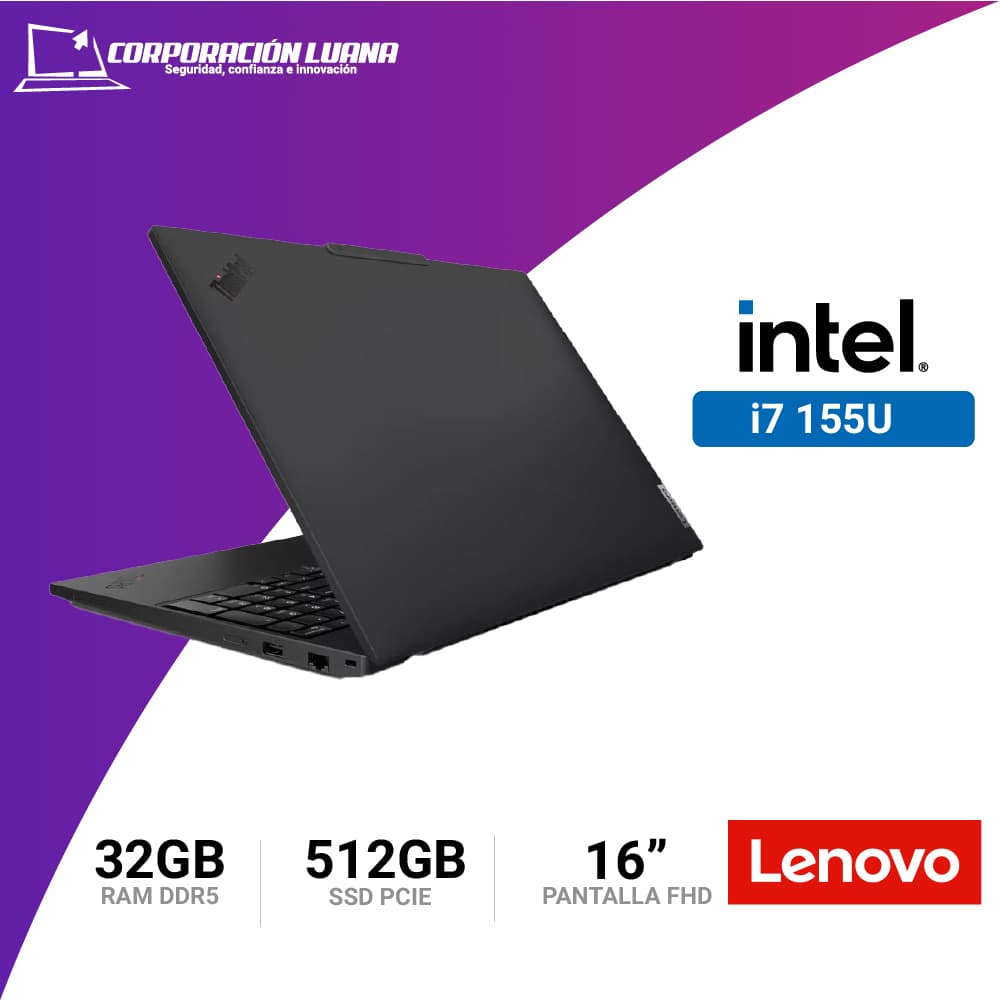 Imagen de LAPTOP LENOVO THINKPAD T16 GEN 3 INTEL CORE ULTRA 7 155U ( 21MQ000XLM ) RAM 32GB DDR5 | SSD 512GB | 16" WUXGA | INTEL GRAPHICS | WINDOWS 11