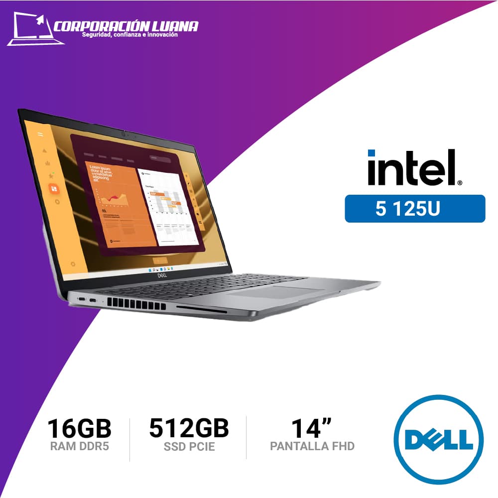 Imagen de LAPTOP DELL LATITUDE 5450 INTEL CORE ULTRA 5 125U ( NT076DEL71 ) RAM 16GB DDR5 | SSD 512GB | 14" FHD | WINDOWS 11 PRO