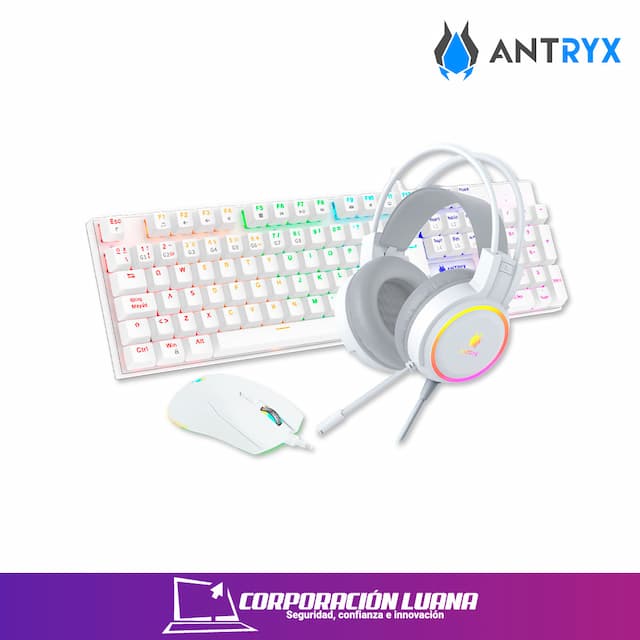 COMBO ANTRYX GAMING GC-3100 X3 SWITCH AZUL ( AGC-3100X3WBL-SP ) TECLADO+MOUSE+AUDIFONOS | BLANCO | RGB