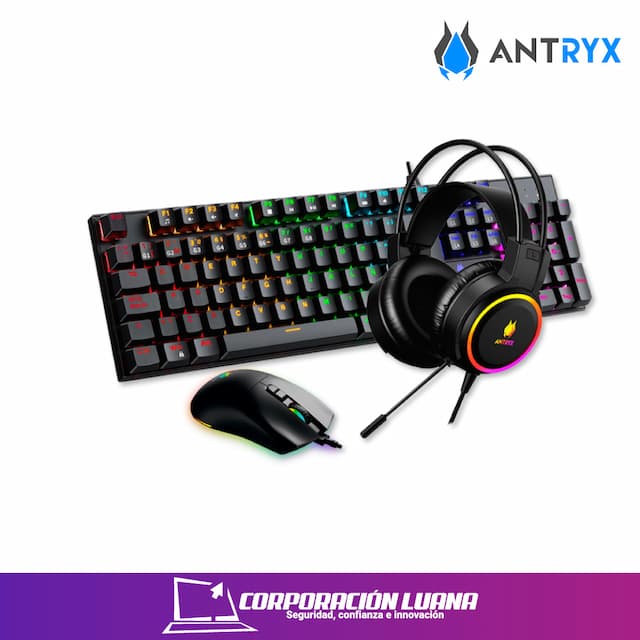 COMBO ANTRYX GAMING GC-3100 X3 SWITCH AZUL ( AGC-3100X3KBL-SP ) TECLADO+MOUSE+AUDIFONOS | NEGRO | RGB