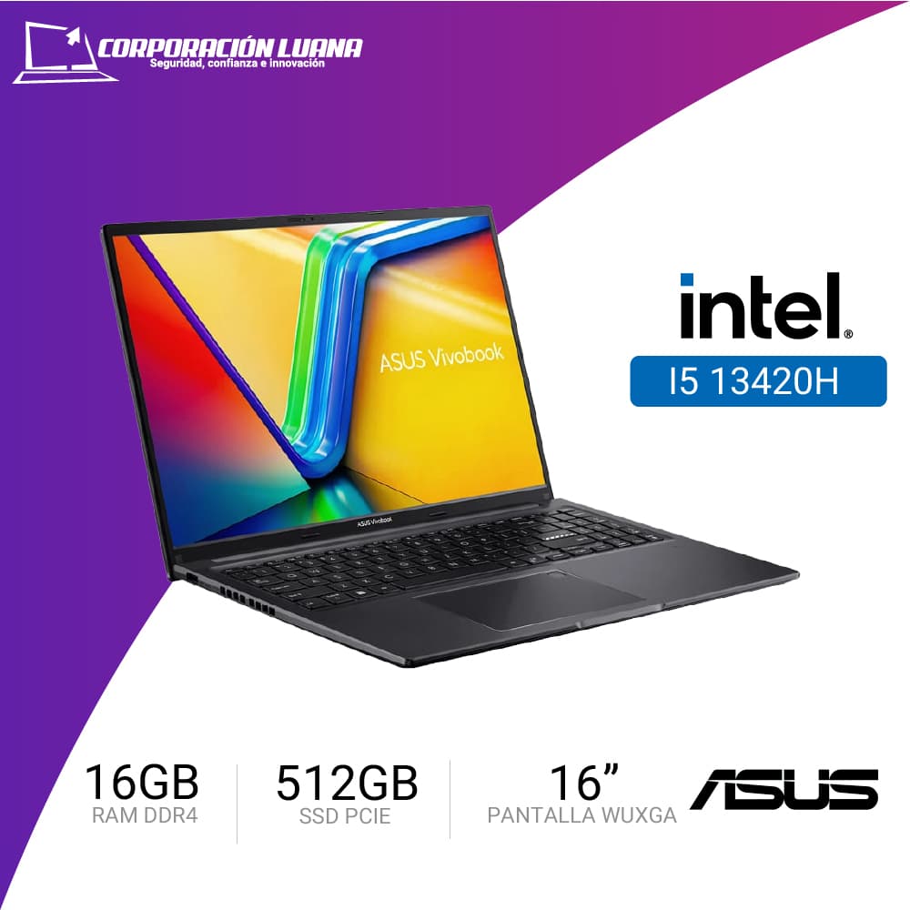 LAPTOP ASUS VIVOBOOK 16 INTEL CORE I5 13420H ( X1605VA-MB1234 ) RAM 16GB DDR4 | SSD 512GB | 16" WUXGA | INTEL UHD | FREE OS