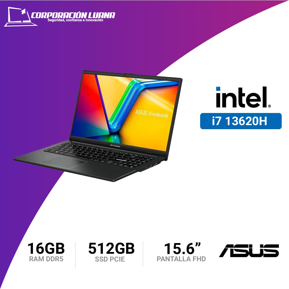Imagen de LAPTOP ASUS VIVOBOOK 16 INTEL CORE I7 13620H ( X1605VA-MB1235 ) RAM 16GB DDR5 | SSD 512GB | 15.6" WUXGA | INTEL IRIS XE | FREE OS