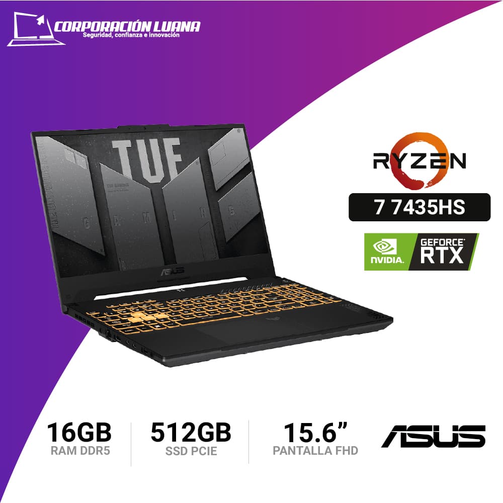 Imagen de LAPTOP ASUS TUF GAMING A15 RYZEN 7 7435HS ( FA507NUR-LP005 ) RAM 16GB DDR5 | SSD 512 GB | 15.6" FHD | RTX 4050 6GB | FREE OS