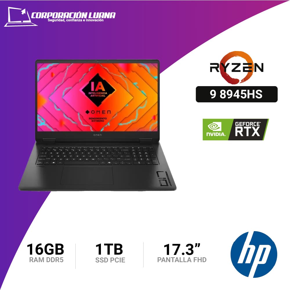 Imagen de LAPTOP HP OMEN 17 AMD RYZEN 9 8945HS ( 17-DB0009LA ) RAM 32GB DDR5 | SSD 1TB | 17.3" QHD | RTX 4060 | WINDOWS 11 HOME