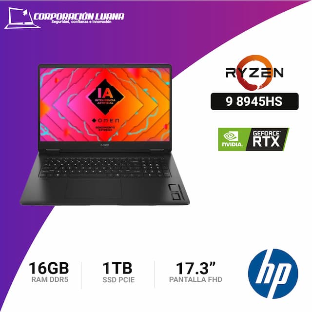 LAPTOP HP OMEN 17 AMD RYZEN 9 8945HS ( 17-DB0009LA ) RAM 32GB DDR5 | SSD 1TB | 17.3" QHD | RTX 4060 | WINDOWS 11 HOME