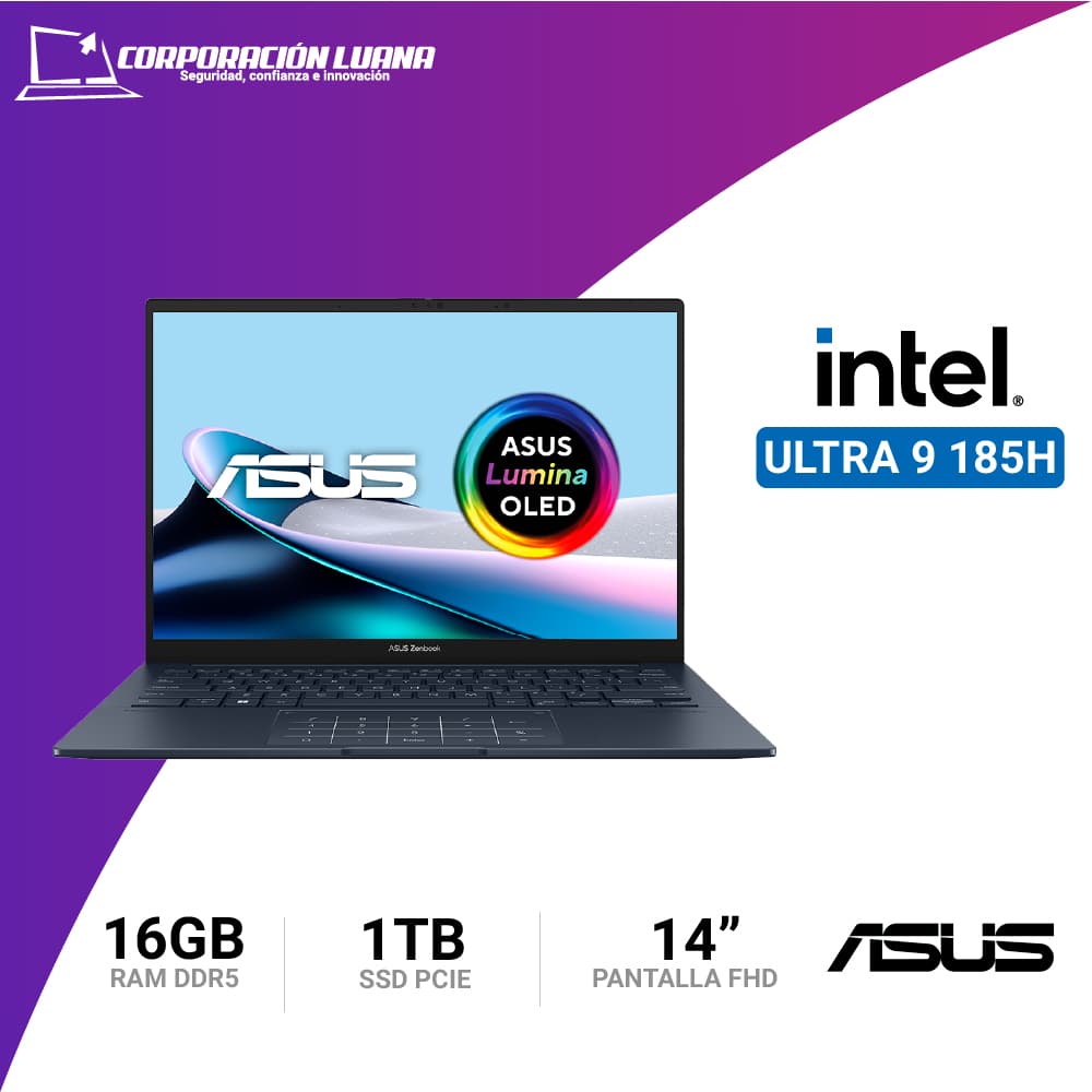 Imagen de LAPTOP ASUS ZENBOOK INTEL CORE ULTRA 9 185H ( UX3405M ) RAM 16GB DDR5 | SSD 1TB | 14" OLED WQ | WINDOWS 11 HOME