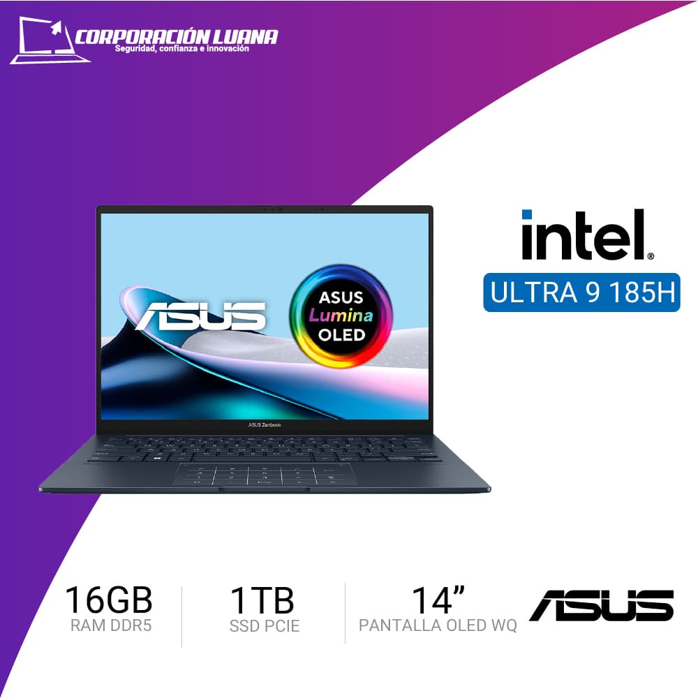 Foto del producto LAPTOP ASUS ZENBOOK INTEL CORE ULTRA 9 185H ( UX3405MA-PZ723W ) RAM 16GB DDR5 | SSD 1TB | 14" OLED WQ | WINDOWS 11 HOME