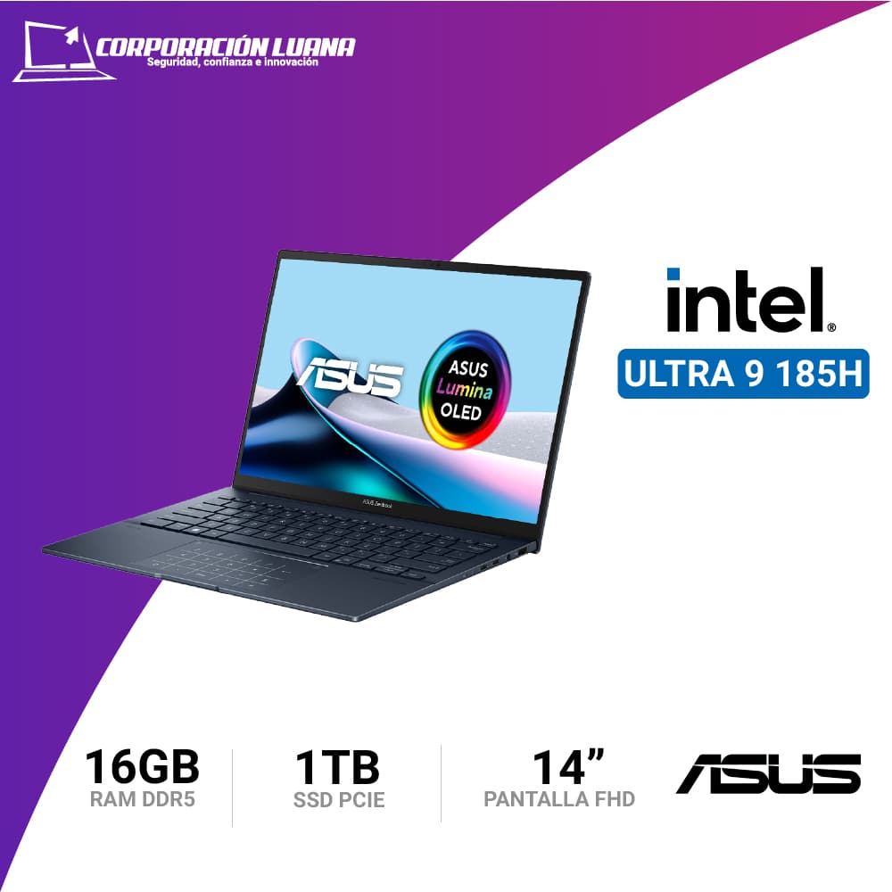 Imagen de LAPTOP ASUS ZENBOOK INTEL CORE ULTRA 9 185H ( UX3405M ) RAM 16GB DDR5 | SSD 1TB | 14" OLED WQ | WINDOWS 11 HOME