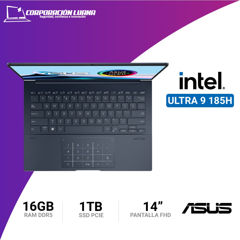 Imagen de LAPTOP ASUS ZENBOOK INTEL CORE ULTRA 9 185H ( UX3405M ) RAM 16GB DDR5 | SSD 1TB | 14" OLED WQ | WINDOWS 11 HOME