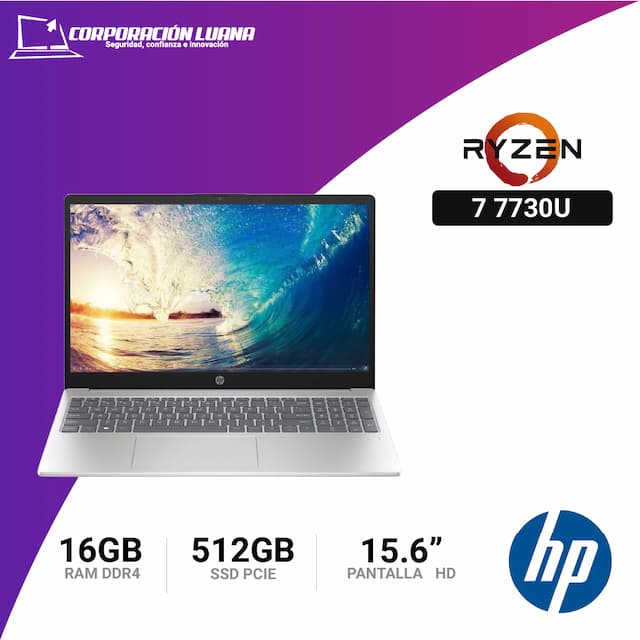 LAPTOP HP AMD RYZEN 7 7730U 15-FC0077LA ( AY6S8LA#ABM ) 16GB RAM | 512GB SSD | VIDEO INTEGRADO | WIN11 |15.6" HD