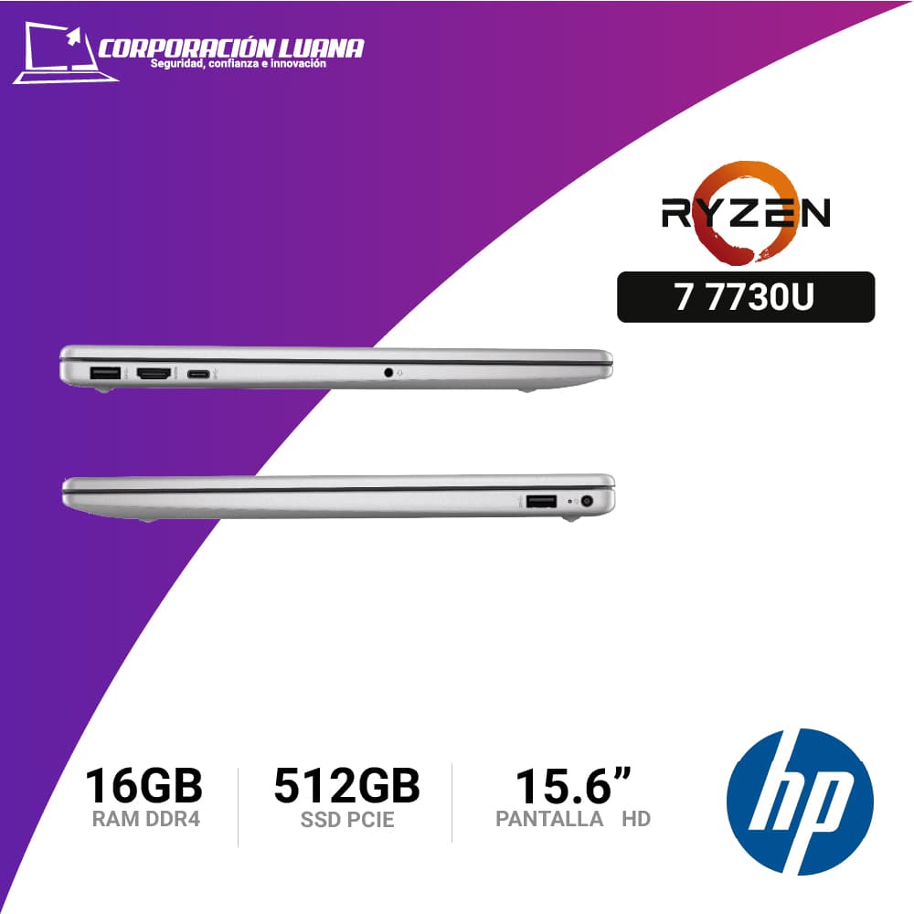 Imagen de LAPTOP HP AMD RYZEN 7 7730U 15-FC0077LA ( AY6S8LA#ABM ) 16GB RAM | 512GB SSD | VIDEO INTEGRADO | WIN11 |15.6" HD