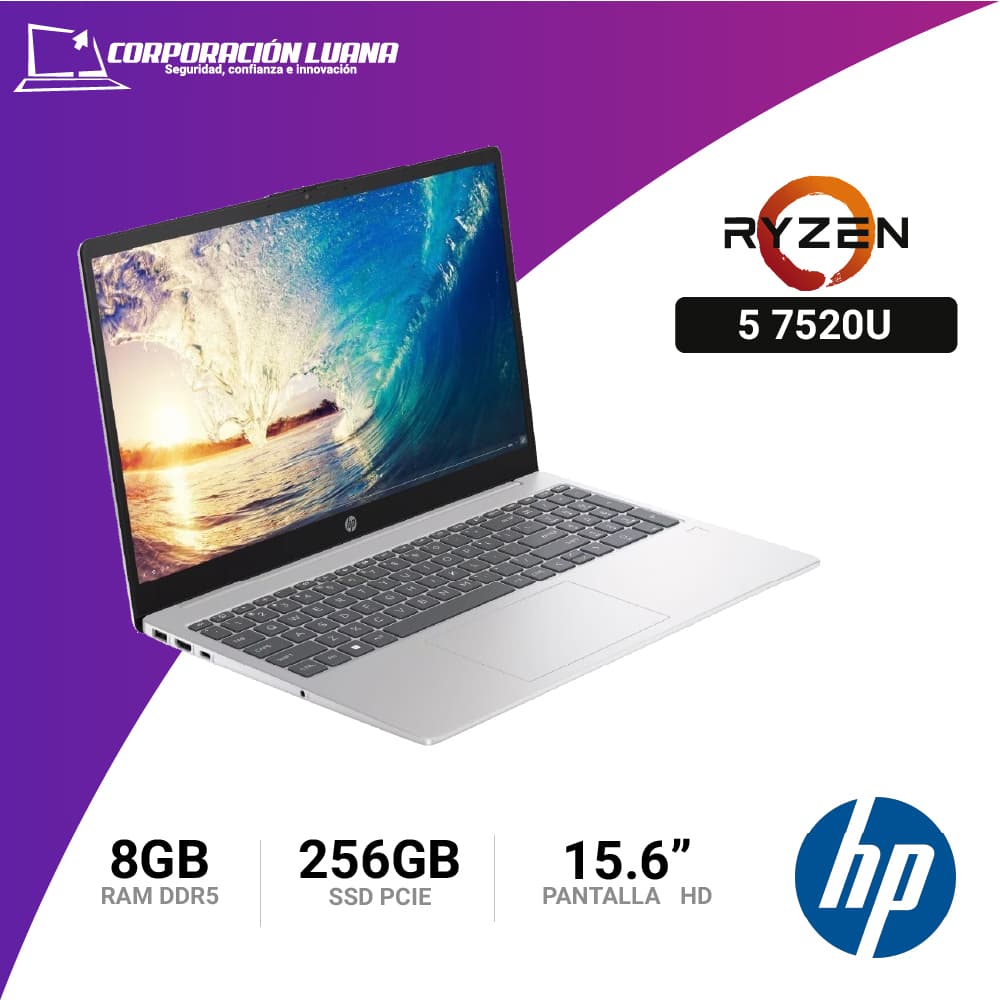 Imagen de LAPTOP HP AMD RYZEN 5 7520U 15-FC009LA ( 802M9LA#ABM ) RAM 8GB DDR5 | SSD 256GB | 15.6" | VIDEO INTEGRADO | FREE OS