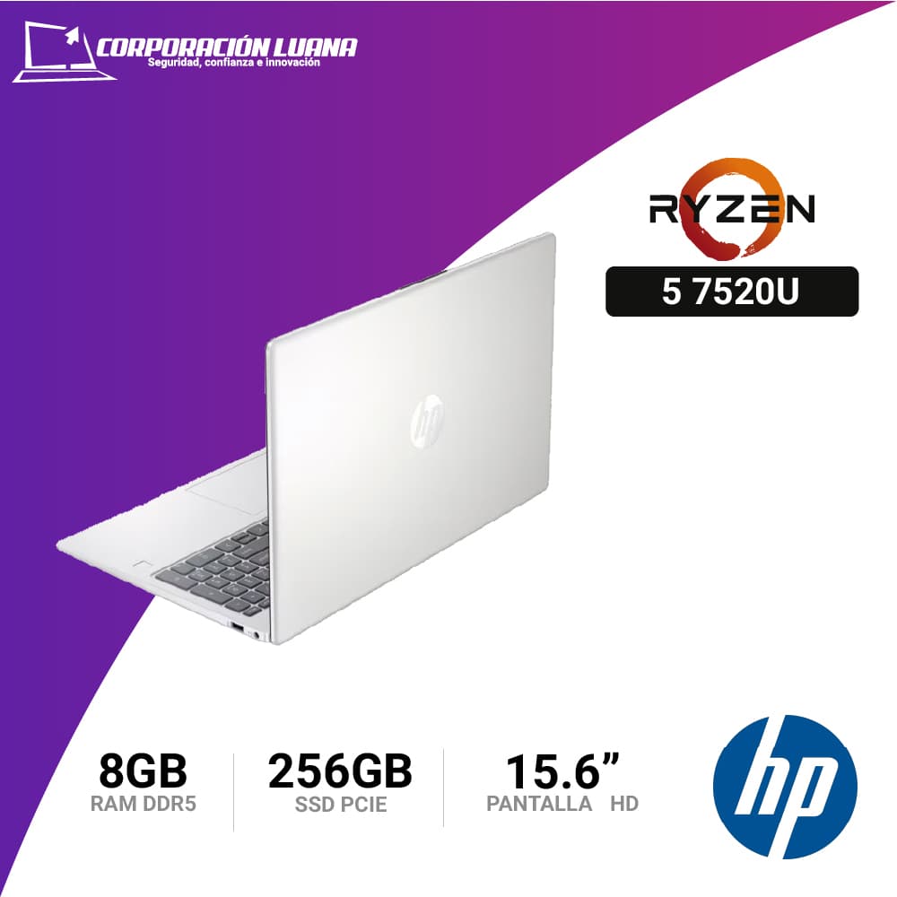 Imagen de LAPTOP HP AMD RYZEN 5 7520U 15-FC009LA ( 802M9LA#ABM ) RAM 8GB DDR5 | SSD 256GB | 15.6" | VIDEO INTEGRADO | FREE OS