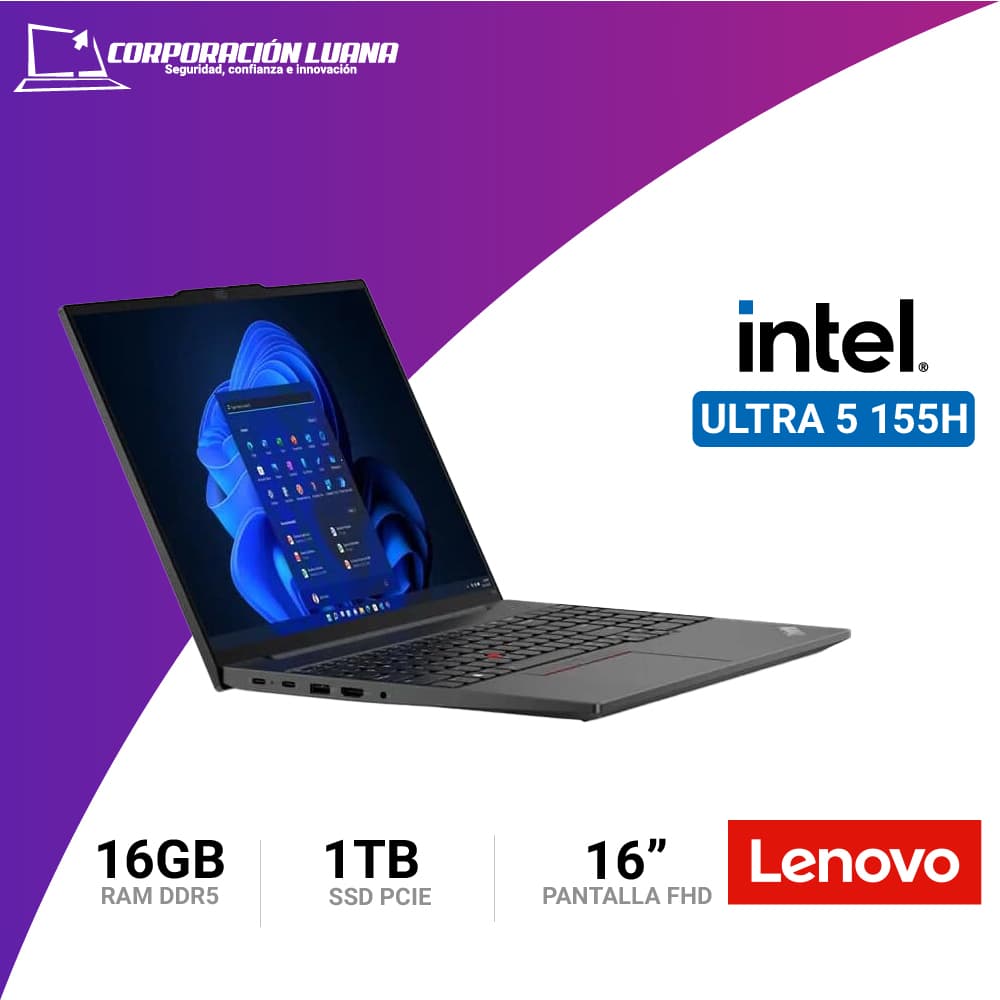Imagen de LAPTOP LENOVO THINKPAD E16 GEN 2 INTEL CORE ULTRA 7 155H ( 21MB0012LM ) RAM 16GB DDR5 | SSD 1TB | 16" WUXGA IPS | WINDOWS 11 PRO