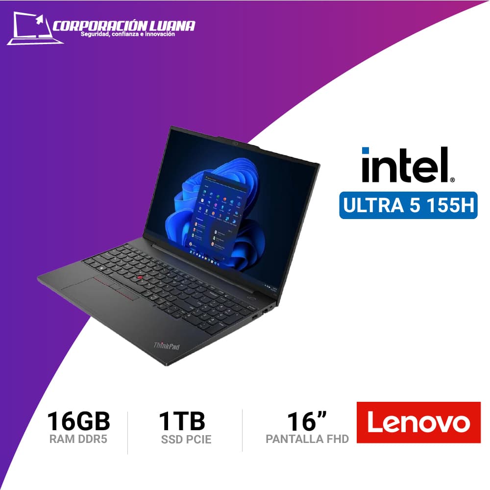 Imagen de LAPTOP LENOVO THINKPAD E16 GEN 2 INTEL CORE ULTRA 7 155H ( 21MB0012LM ) RAM 16GB DDR5 | SSD 1TB | 16" WUXGA IPS | WINDOWS 11 PRO