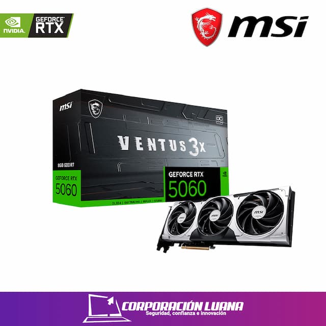 TARJETA DE VIDEO MSI RTX 5060 VENTUS OC V3 ( RTX-5060-8GDVENTUS-3OC ) 8GB GDDR7 | X3 FAN | X3 DP - HDMI