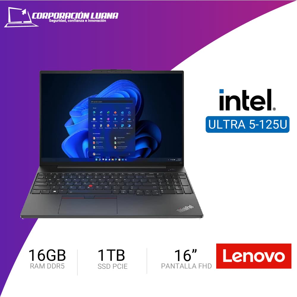 Foto del producto LAPTOP LENOVO THINKPAD E16 GEN 2 INTEL CORE ULTRA 5 125U ( 21MB001BLM ) RAM 16GB DDR5 | SSD 1TB | 16" WUXGA IPS | WINDOWS 11 PRO