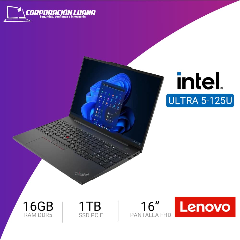 Imagen de LAPTOP LENOVO THINKPAD E16 GEN 2 INTEL CORE ULTRA 5 125U ( 21MB001BLM ) RAM 16GB DDR5 | SSD 1TB | 16" WUXGA IPS | WINDOWS 11 PRO