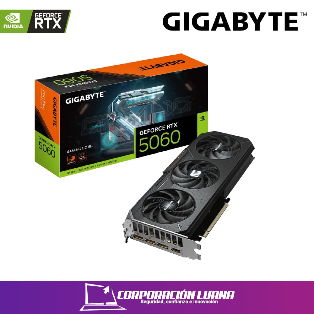 Foto del producto TARJETA DE VIDEO GIGABYTE RTX 5060 GAMING OC ( GV-N5060GAMING OC-8GD ) 8GB GDDR7 | X3 FAN | 128 BIT | 3 DP - HDMI