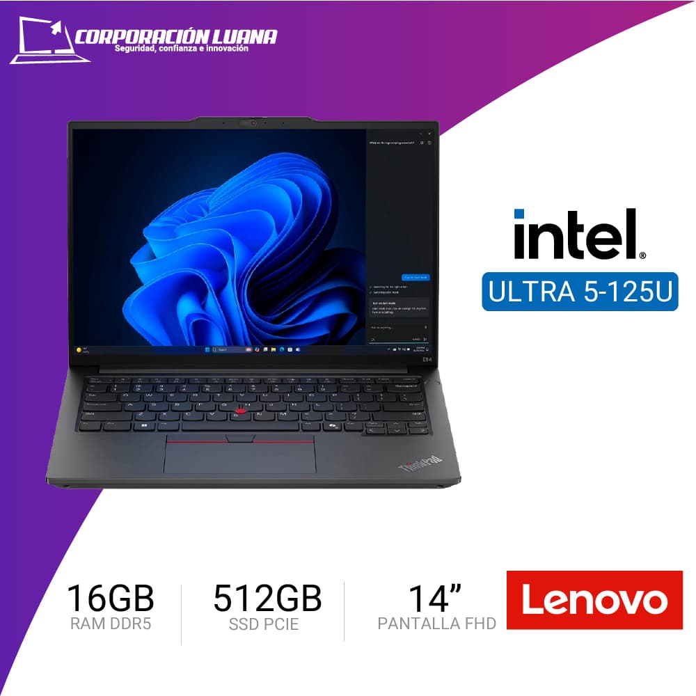 Foto del producto LAPTOP LENOVO THINKPAD E14 GEN 6 INTEL CORE ULTRA 5 125U ( NT071LEN05 ) RAM 16GB DDR5 | SSD 512GB | 14" FHD | WINDOWS 11 PRO