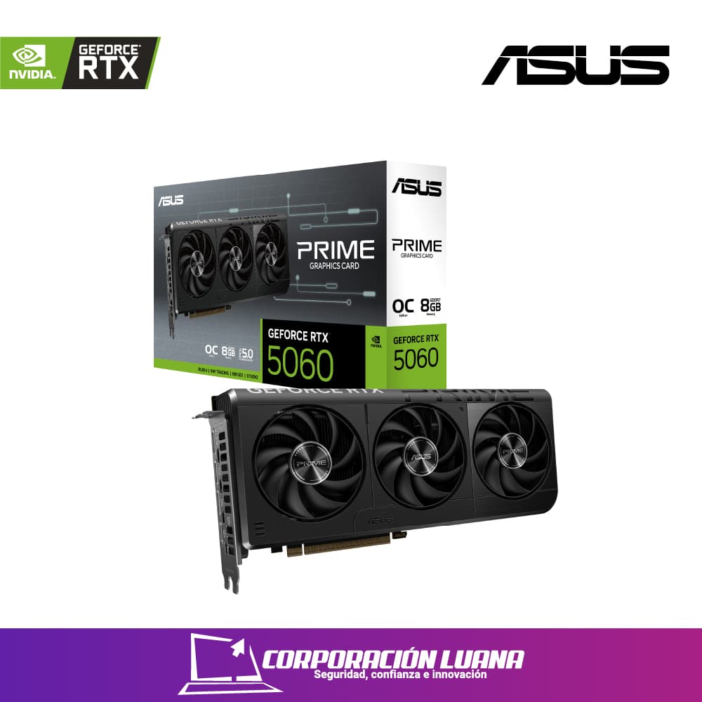 Foto del producto TARJETA DE VIDEO ASUS RTX 5060 PRIME ( 90PRIME-RTX5060-O8G ) 8GB GDDR7 | X3 FANES | 128 BITS |3 DP - HDMI