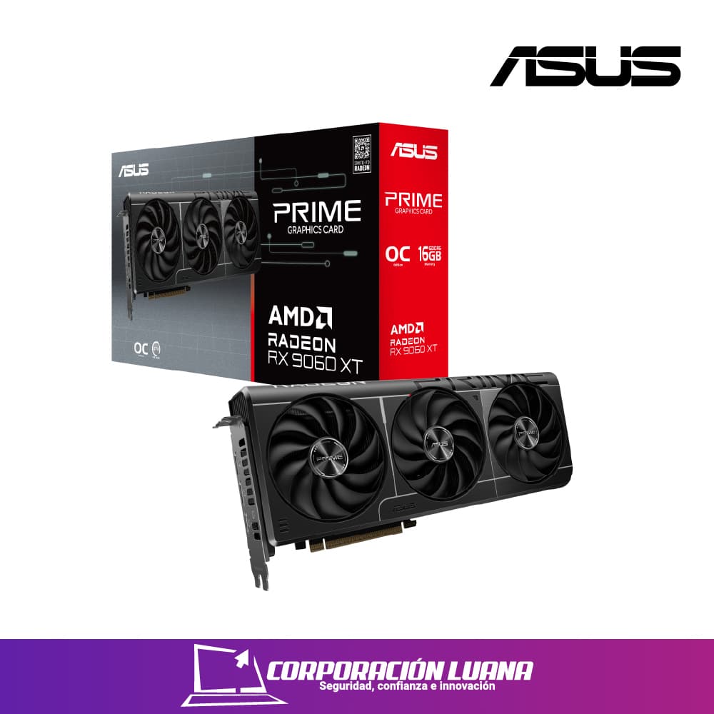 Foto del producto TARJETA DE VIDEO ASUS RADEON RX 9060 XT PRIME OC ( PRIME-RX9060XT-O16G ) 16GB GDDR6 | X3 FAN | 128 BIT | 2 DP - HDMI