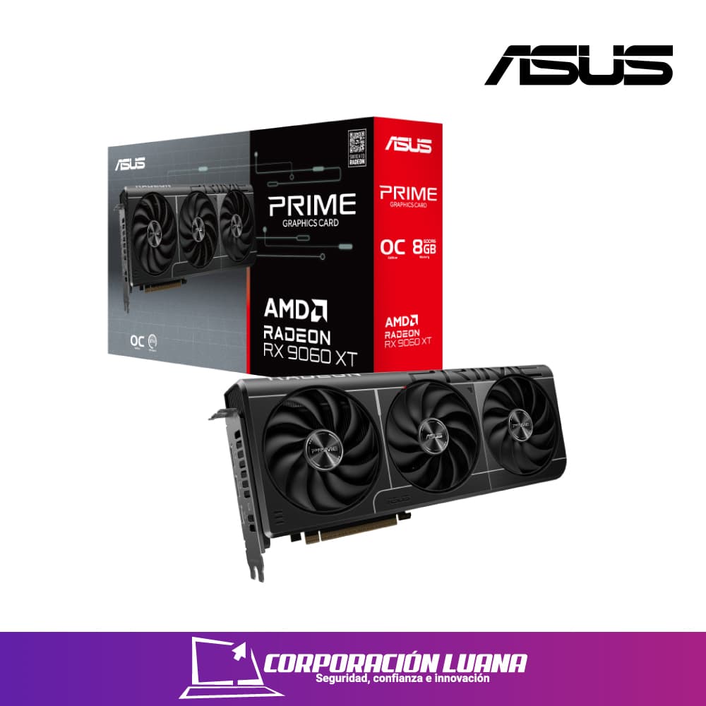 Foto del producto TARJETA DE VIDEO ASUS RADEON RX 9060 XT PRIME OC ( PRIME-RX9060XT-O8G ) 8GB GDDR6 | X3 FAN | 128 BIT | 2 DP - HDMI