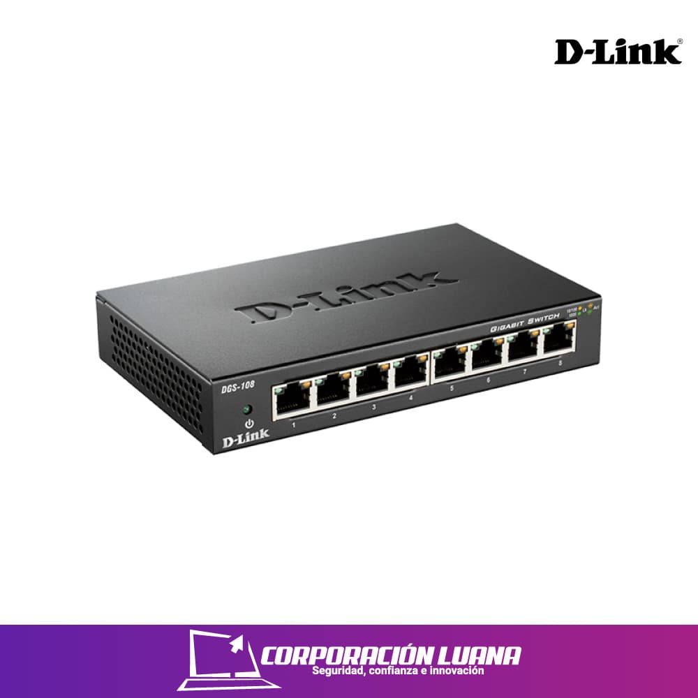 Foto del producto SWITCH D-LINK 8 PUERTOS ( DGS-108 ) GIGABIT 10/100/1000 MBPS