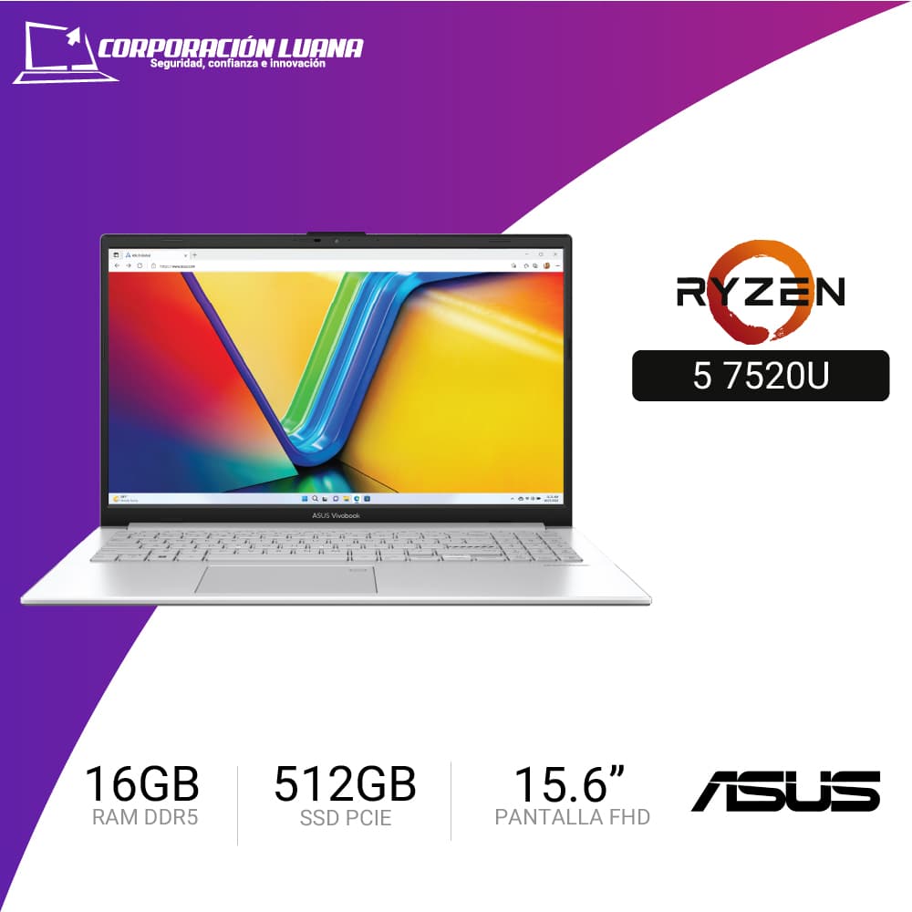 Foto del producto LAPTOP ASUS VIVOBOOK GO 15 AMD RYZEN 5 7520U ( E1504FA-NJ545 ) RAM 16GB DDR5 | SSD 512GB | 15.6" FHD | FREE OS