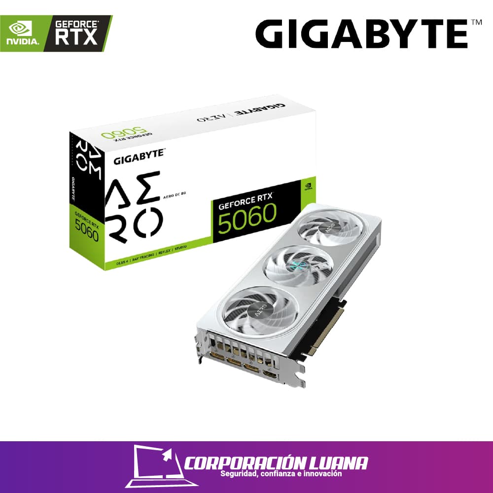 Foto del producto TARJETA DE VIDEO GIGABYTE RTX 5060 AERO OC ( GV-N5060AERO OC-8GD ) 8GB - GDDR7 | X3 FANES | DLSS4 | 128BIT | X3 DP - HDMI | RGB