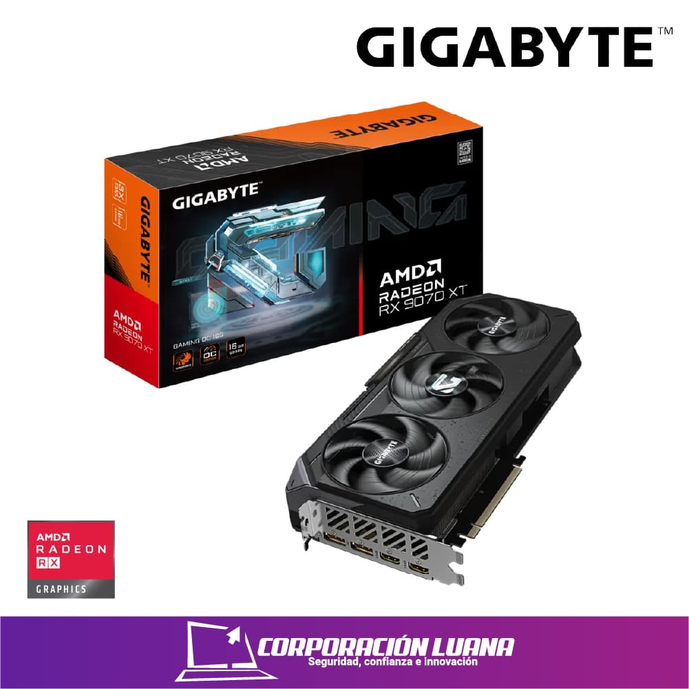 Foto del producto TARJETA DE VIDEO GIGABYTE RX 9070 XT GAMING ( GV-R9070XTGAMING 16GD ) 16GB GDDR6 | 256 BIT | X3 FANES | X2 DP - X2 HDMI