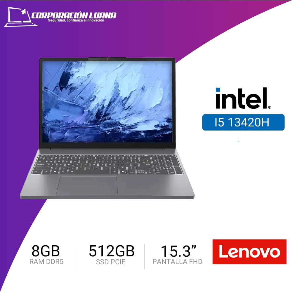 LAPTOP LENOVO IDEAPAD SLIM 3 15IRH10 INTEL CORE I5 13420H ( 83K100KELM ) RAM 8GB DDR5 | SSD 512GB | 15.3" FHD | INTEGRADA | FREE OS