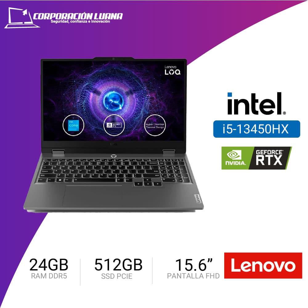 LAPTOP LENOVO LOQ 15IRX9 INTEL CORE I5 13450HX ( 83JE001VLM ) RAM 24GB DDR5 | SSD 512GB | 15.6" FHD 144HZ | RTX 5050 8GB | FREE OS