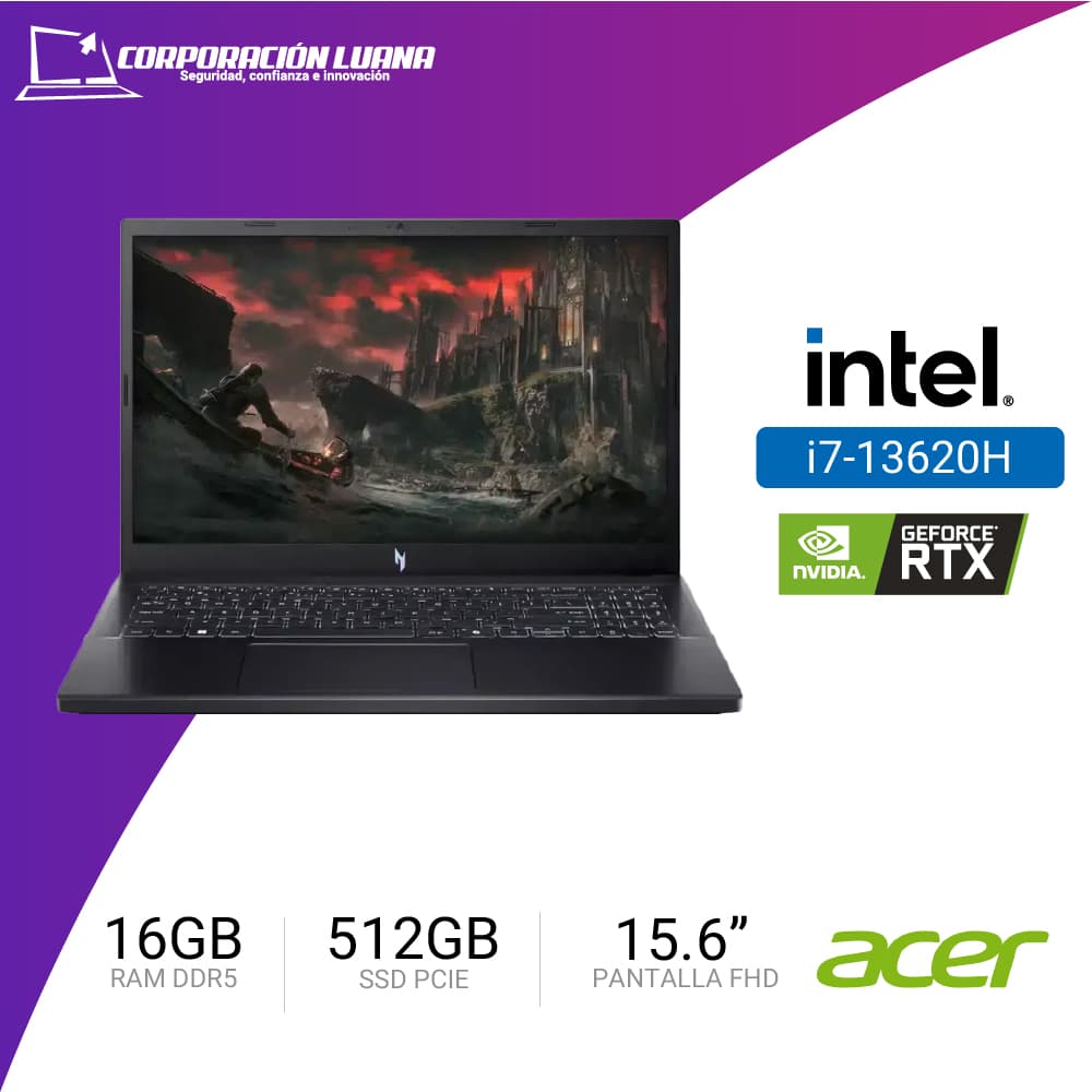 LAPTOP ACER NITRO 5 15 INTEL CORE I7 13620H ( ANV15-52-71JV ) 16GB DDR5 | SSD 512GB | 15.6" FHD | RTX 5050 6GB | FREE OS